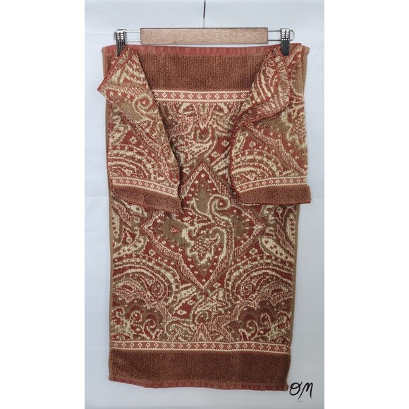 Vintage Springmaid 100% Cotton Rust Cream Brown 2 Washcloths & Hand Towel - Picture 1 of 8